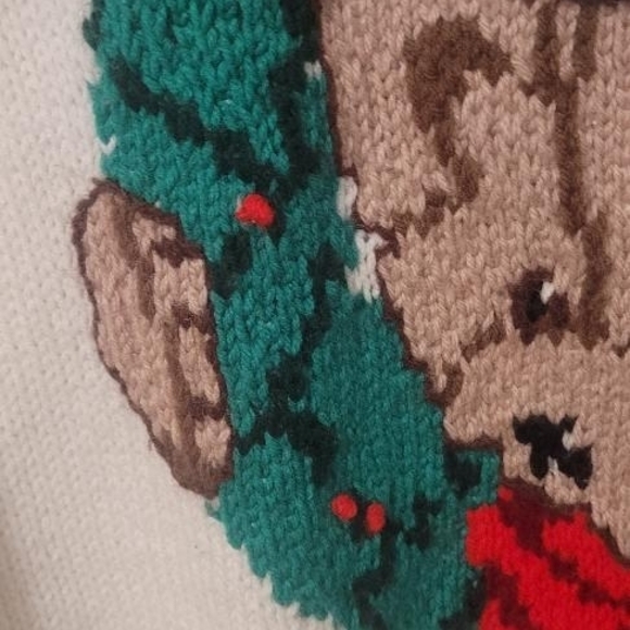 Vintage Mary Maxim Handmade Knit Sweater | Teddy Bear Wreath | Cozy Holiday - Picture 4 of 13